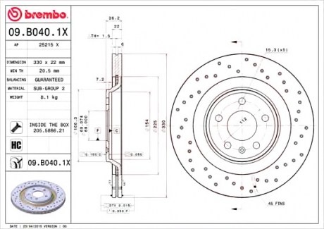 Тормозной диск BREMBO 09.B040.1X (фото 1)