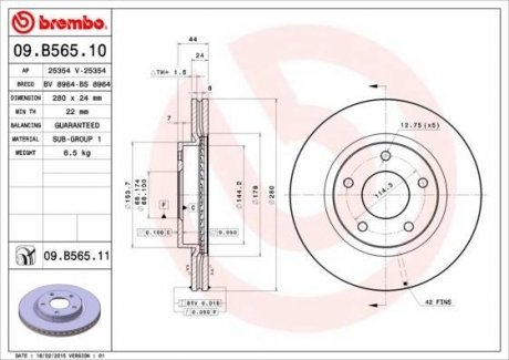 Гальмівний диск BREMBO 09.B565.11 (фото 1)