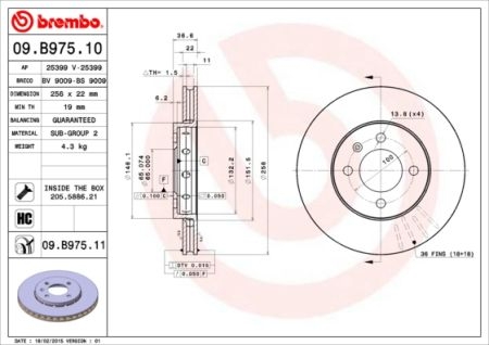 Гальмівний диск BREMBO 09.B975.11 (фото 1)