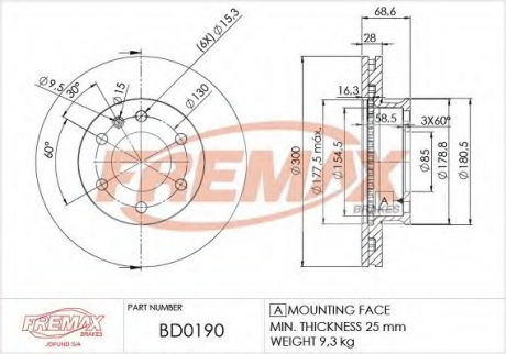 Тормозной диск FREMAX BD-0190 (фото 1)