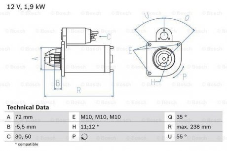 Стартер BOSCH 0 986 025 470 (фото 1)