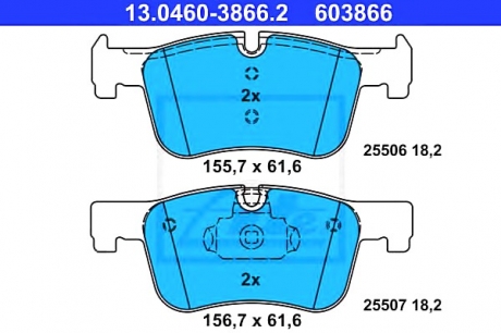 Комплект тормозных колодок, дисковый тормоз 13.0460-3866.2 ATE 13046038662 (фото 1)