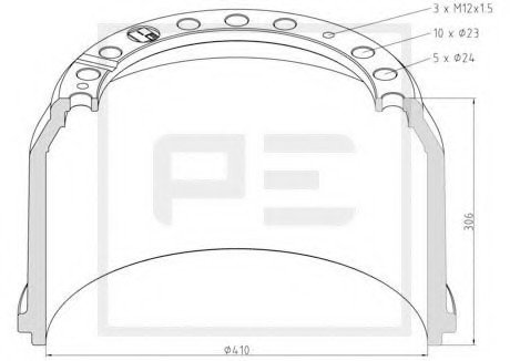 Гальмівний барабан PE AUTOMOTIVE 01640300A (фото 1)