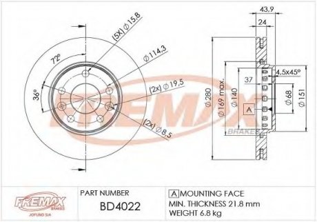 Диск тормозной передний BD-4022 FREMAX BD4022 (фото 1)