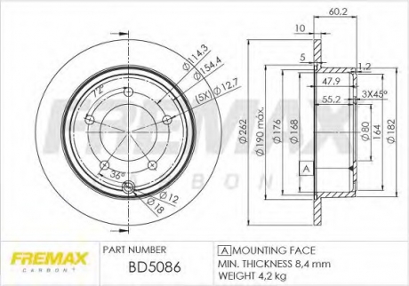 Тормозной диск задний - BD-5086 (зам.4615A119) Lancer X FREMAX BD5086 (фото 1)
