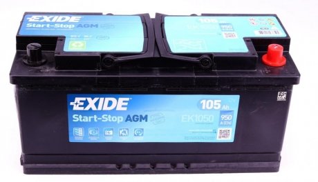 Акумулятор AGM - 105Ah| EN 950 | 392x175x190 (ДхШхВ) EXIDE EK1050 (фото 1)