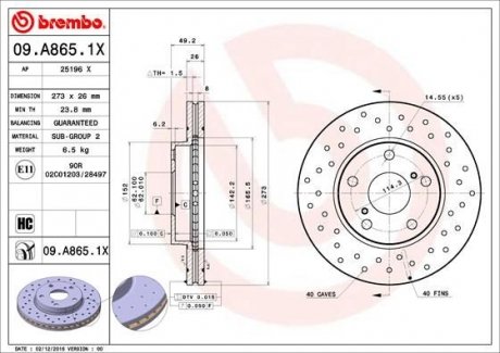 Гальмівні диски BREMBO 09.A865.1X (фото 1)