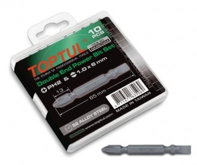 Набор бит 1/4" PH2хSL6 L65мм двухсторонних 10шт. Toptul GAAW1004 (фото 1)