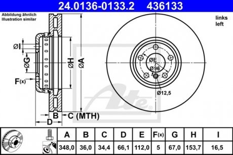 Тормозной диск левый ATE 24.0136-0133.2 (фото 1)