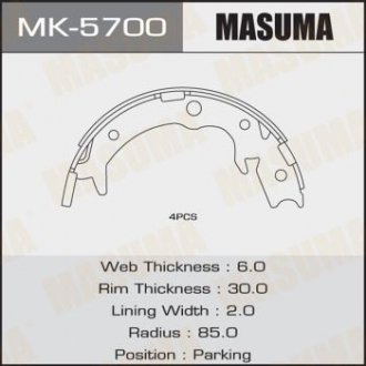 КОЛОДКИ Колодки тормозные барабанные HONDA ACCORD VIII 2003 >>, CR-V II 2002 - 2006, FR-V 2005 >>, LEGEND II Masuma MK-5700 (фото 1)