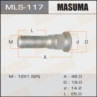 БОЛТЫ Шпилька OEM_90942-02052 Toyota 12х1,5х47-48 мм d14 (уп, 20  Masuma MLS-117 (фото 1)
