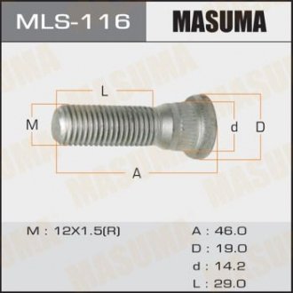 БОЛТЫ шпилька YARIS, CDE-120 Шпилька ступицы M12*1.5 (45мм) Masuma MLS-116 (фото 1)