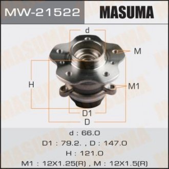 Маточина колеса заднього у зборі з підшипником Nissan Qashqai (13-) 2WD (с ABS) Masuma MW-21522 (фото 1)