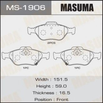 КОЛОДКИ C12118 YARIS NLP90L, SCP90L, NLP130L front (1 6) Masuma MS-1906 (фото 1)
