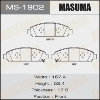 КОЛОДКИ Toyota Venza, AGV10, AGV15, GGV10, GGV15 SP1454 Masuma MS-1902 (фото 1)