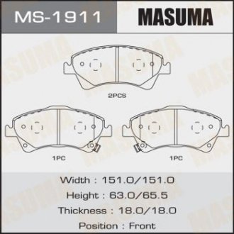 Колодки гальмівні передн Toyota Auris (06-15), Avensis (08-), Corolla (06-10) Masuma MS-1911 (фото 1)