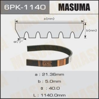 РЕМНИ ремень генератора Masuma 6PK-1140 (фото 1)