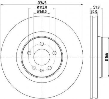 Тормозной диск перед. A4/A5/A6/A7/Q5/Macan 07- 1.8-3.2 (PRO) 345mm HELLA PAGID 8DD355117-181 (фото 1)