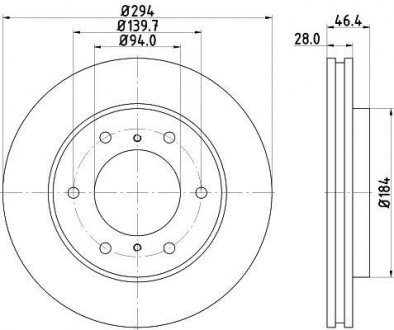 Тормозной диск перед. L200/Pajero Sport 05- 2.4-3.5 (PRO) HELLA PAGID 8DD355115-731 (фото 1)