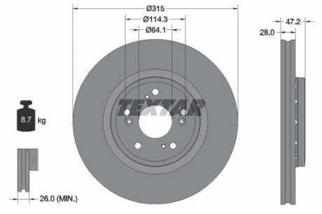 Диск гальмівний HONDA CR-V "F D=315mm "12>> ="" TEXTAR ="92283303" (фото 1)