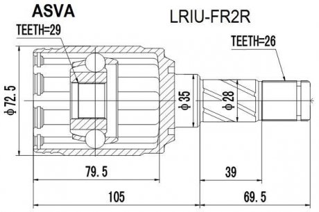 ШРУС ВНУТРЕННИЙ ЗАДНИЙ 29X35X26 (LAND ROVER FREELANDER II 2006-2014) ASVA LRIU-FR2R (фото 1)