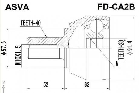 ШРУС Зовнішній 28X57.5X40 (FORD MONDEO CA2 2007-) ASVA FD-CA2B (фото 1)