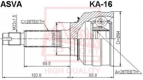 ШРУС Зовнішній 26x56x28 (KIA CARNIVAL/SEDONA 1998-) ASVA KA-16 (фото 1)