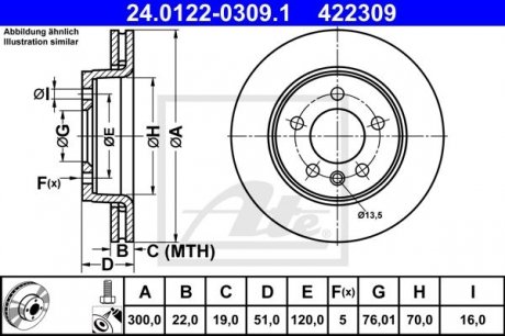 Тормозной диск 24.0122-0309.1 ATE 24012203091 (фото 1)