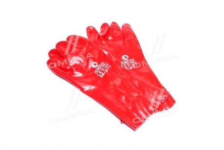 Рукавичка маслостійка бавовняна трикотаж покрита PVC, 35см (червона) Intertool SP-0007 (фото 1)