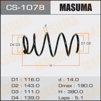 Пружина подвески front CAMRY/ ACV30 MCV30 ACV35 Masuma CS1078 (фото 1)