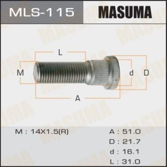 Шпилька колеса OEM 90942-02077 ToyotaTOYOTA LAND_CRUISER 200 Masuma MLS115 (фото 1)