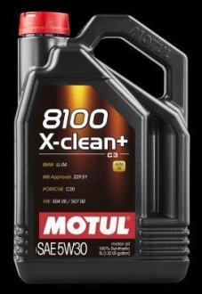 Масло моторне 100% синтетичне д/авто 854751/8100 X-CLEAN+ SAE 5W30 (5L)/102269=106377 MOTUL 854751 / 106377 (фото 1)
