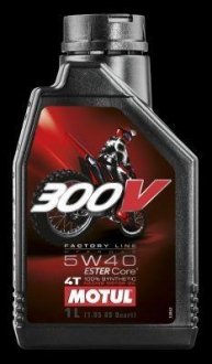 Олія для 4-х тактних двигунів 100% синтетична естерова 845611/300V 4T FACTORY LINE OFF ROAD SAE 5W40 (1L)/104134 MOTUL 845611 / 104134 (фото 1)