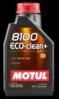Масло моторне 100% синтетичне д/авто 842511/8100 ECO-CLEAN+ SAE 5W30 (1L)/101580 MOTUL 842511 / 101580 (фото 1)