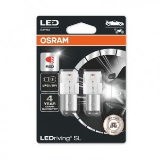 Лампа светодиодная P21/5W Red 12V 3W BAY15 LEDriving SL (2шт.) OSRAM 7528DRP-02b (фото 1)