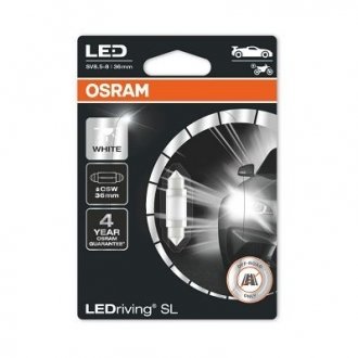 Лампа світлодіодна C5W 12V 1W SV8.5 LEDriving SL (36mm) (вир-во) OSRAM 6418DWP-01b (фото 1)