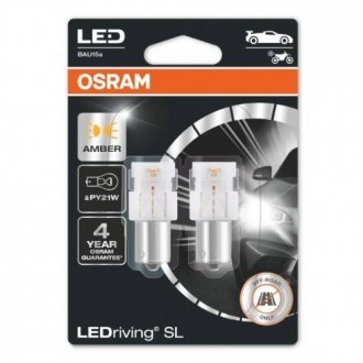 Лампа світлодіодна PY21W LED 12V 1W BAU15S LEDriving SL (blister 2шт) (вир-во) OSRAM 7507DYP-02b (фото 1)