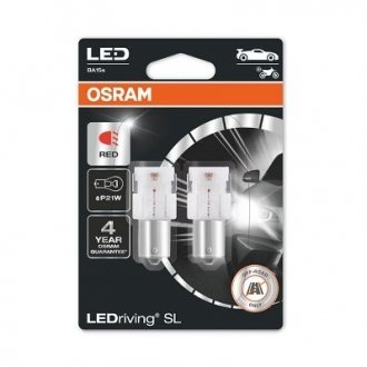 Лампа светодиодная P21W RED LED 12V 2,5W BA15S LEDriving SL (2шт.) OSRAM 7506DRP-02B (фото 1)