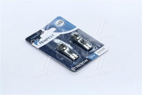 Лампа LED б / ц габарит і панель приладів T10 доп. опору. 2SMD W5W 12V WHITE 2шт. блістер <> TEMPEST TP-211T10-12V (фото 1)