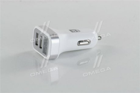Зарядний пристрій від прикур. 2USB 2.1А прямокут. білий, LED дисплей, В-метр, А-метр, Євро Dk-Дорожная Карта DK-CT04W (фото 1)