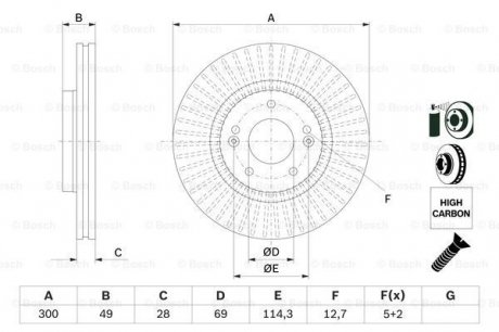 Диск гальмівний HYUNDAI/KIA Santa Fe/Sorento \'\'F \'\'09>> BOSCH 0986479F19 (фото 1)