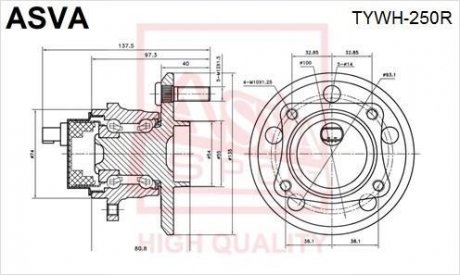 СТУПИЦА Задняя С ДАТЧИКОМ АБС (AVENSIS AZT250 2003-2008) ASVA TYWH-250R (фото 1)