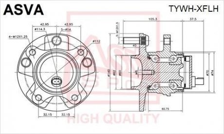 СТУПИЦА Передняя ЛЕВАЯ (TOYOTA MARK X GRX120 2004-2009) ASVA TYWH-XFLH (фото 1)