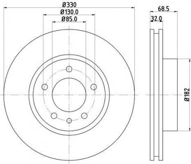 Диск гальмівний з покриттям PRO; передн., лів. HELLA PAGID 8DD355109721 (фото 1)