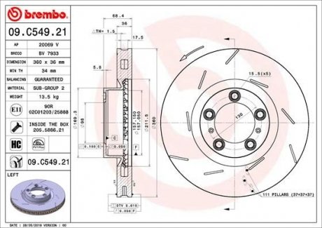 Гальмівний диск передній лівий BREMBO 09.C549.21 (фото 1)