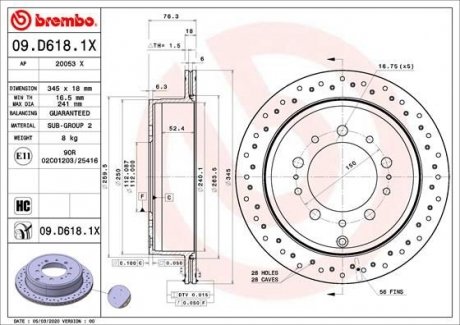 Гальмівний диск BREMBO 09.D618.1X (фото 1)