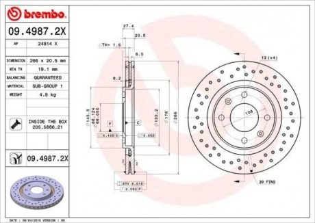 Гальмівний диск BREMBO 09.4987.2X (фото 1)