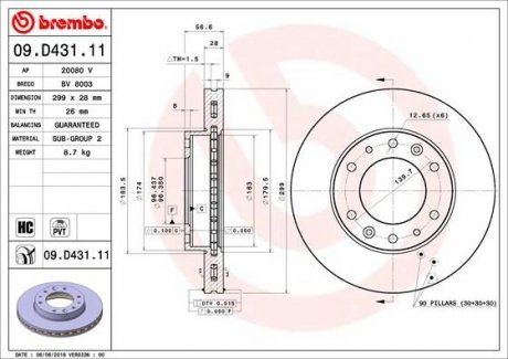 Гальмівний диск BREMBO 09.D431.11 (фото 1)