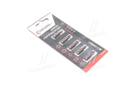 Набор отверточных насадок PH1, PH2, PZ1, PZ2 1/4"*25мм, S2, уп. 5шт., STORM(про-во) Intertool VT-0210 (фото 1)