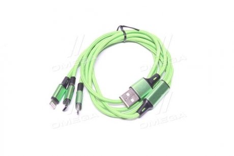 Кабель для заряджання USB - Micro USB, iPhone, Type-C 1м, зелений, круглий, ткан. обплет. ARMER ARM-MC001 (фото 1)